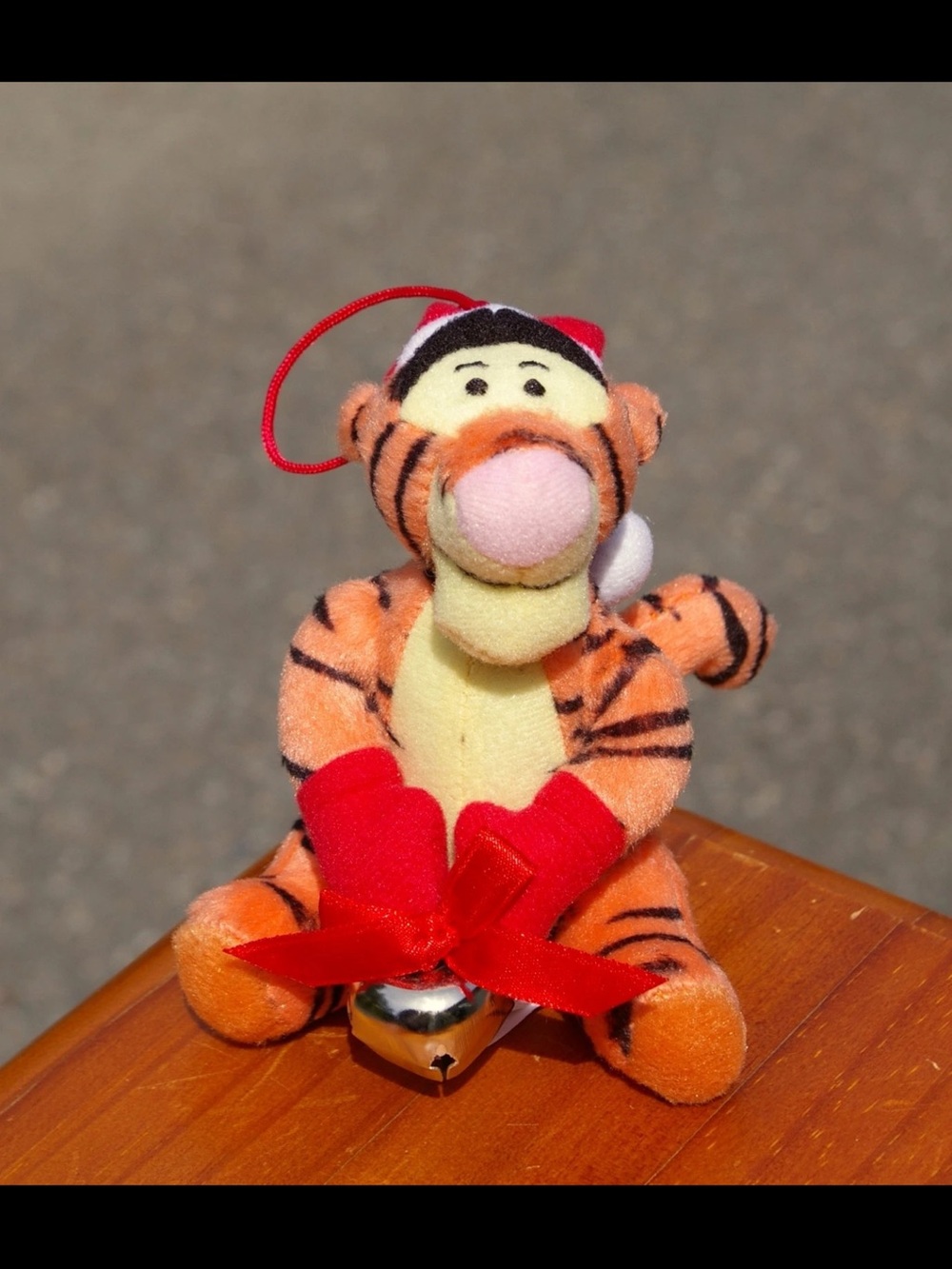 Vintage Plush Orange Tigger Winnie the Pooh Holiday Ornament with jingle bell